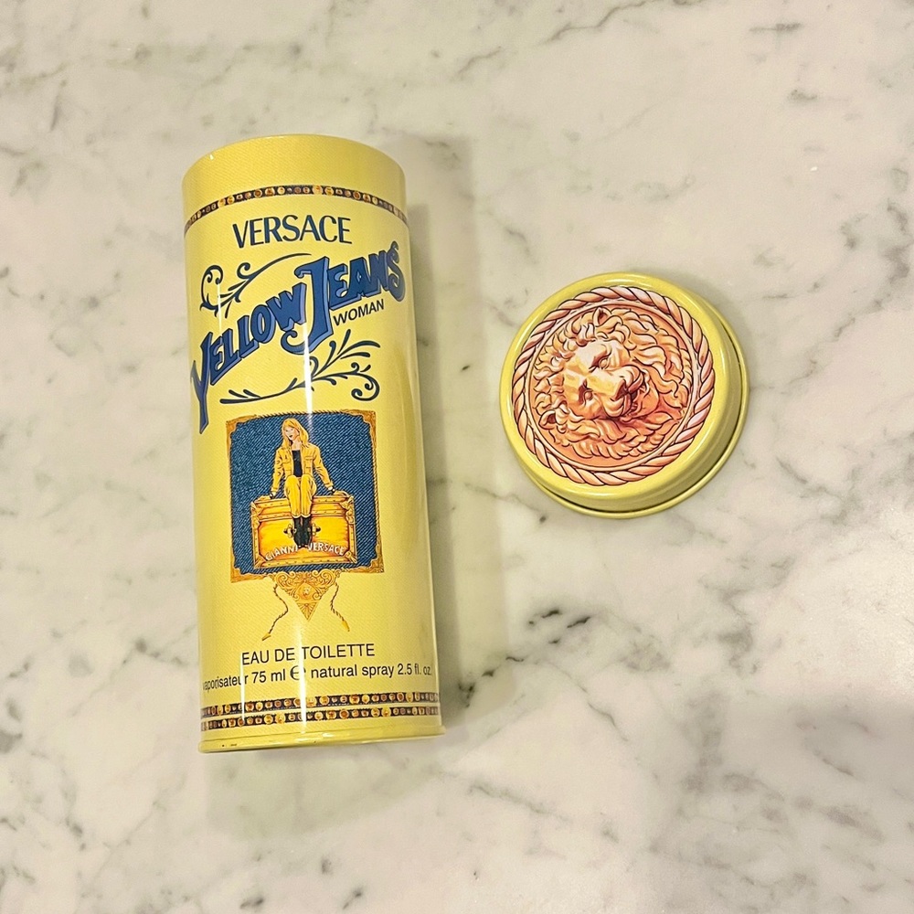 Vintage 90’s Gianni Versace Yellow Jeans Large Storage Tin - Tin Only - Picture 3 of 7
